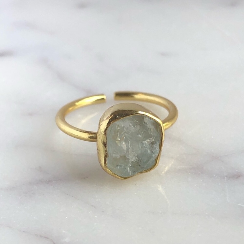 Raw Aquamarine Gold Ring